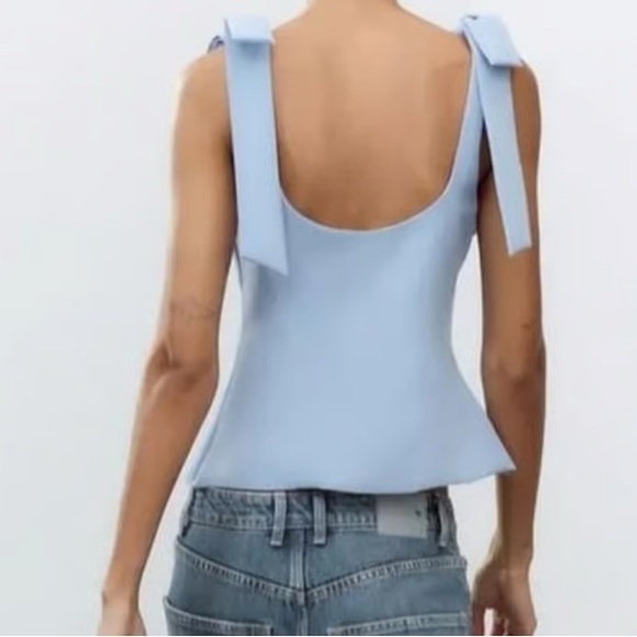 Zara Blue Stretch Top with Bow Straps - Picture 2 of 5
